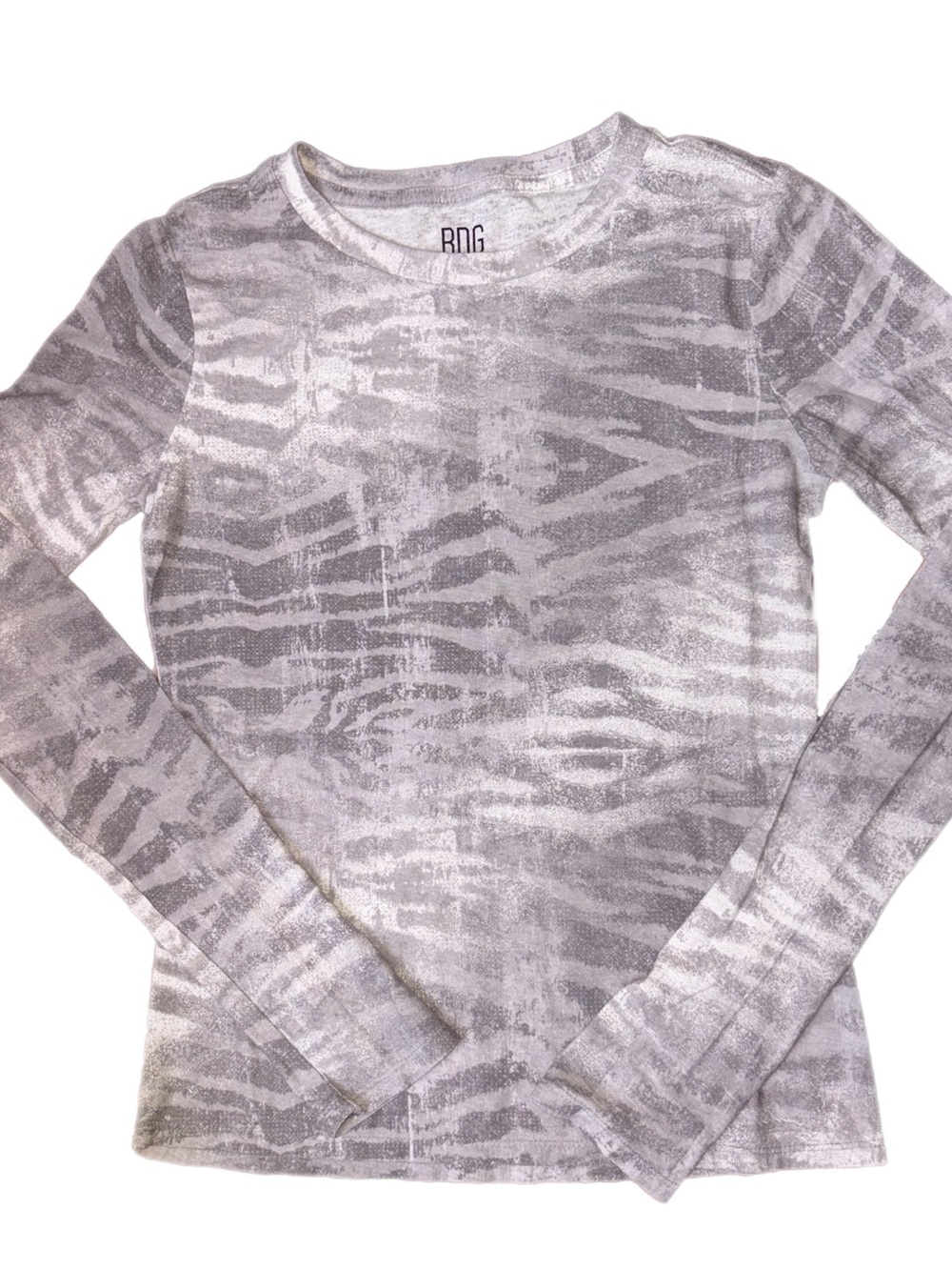 BDG Urban Outfitters Long Sleeve Spill Tee Grey Patte Zebra Size XS NWT